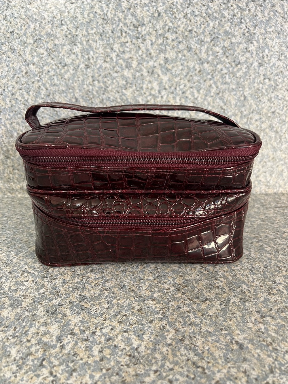 Bare Escentuals Burgundy Crocodile-Embossed Vinyl Cosmetic Train Travel Case Bag